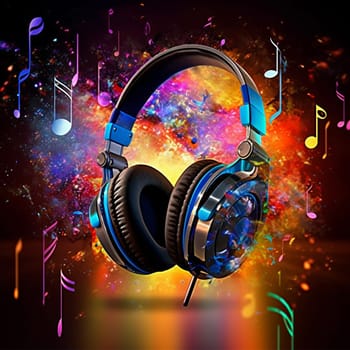 Headphone, listening to music, education and social media concept, sound therapy, party time, generative AI