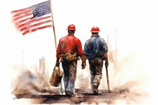 Labour day, men at work, american flag, handyman with tools at work, generative AI