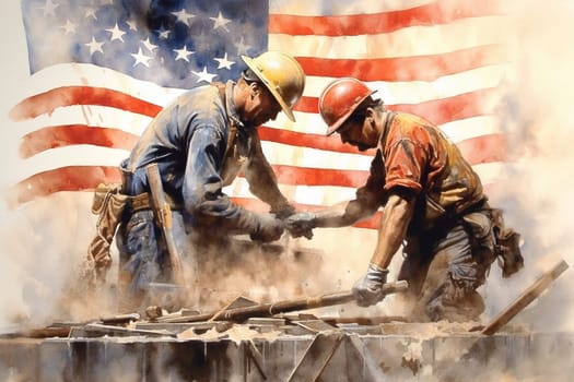 Labour day, men at work, american flag, handyman with tools at work, generative AI