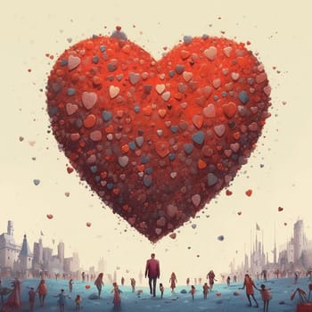 Crowd of people is building a heart, love, hope and charity concept, positive thinking, connecting for help and care, generative AI