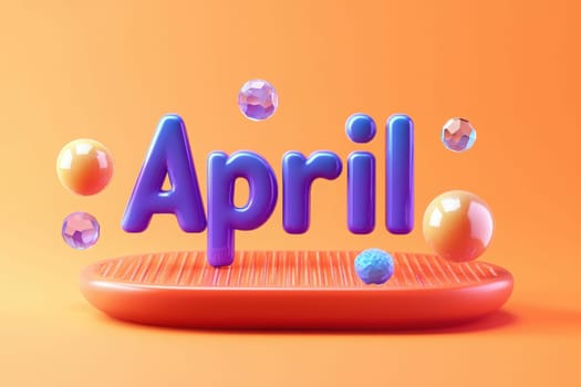 In this striking composition, the word April stands out in bold, purple letters against a bright orange background.