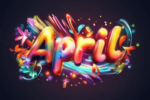 Vibrant and artistic representation of April featuring bright colors and dynamic designs. The letters are adorned with colorful splashes and floral motifs, symbolizing renewal and energy.