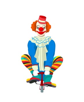 Clown on a bicycle, vector illustration over white background