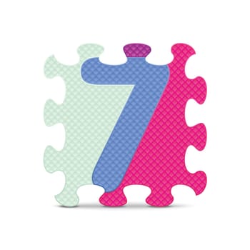 Number 7 written with alphabet puzzle - vector illustration