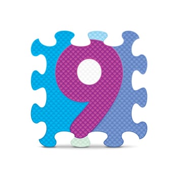 Number 9 written with alphabet puzzle - vector illustration