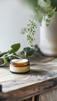 Cosmetic cream in a glass jar. Skin care concept. Background for beauty products