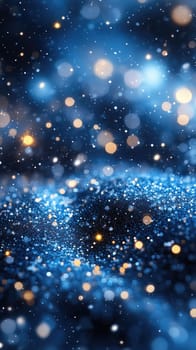 A dazzling display of blue and gold particles shines against a dark backdrop, evoking a sense of wonder. The ethereal glow creates a dreamy, cosmic atmosphere, perfect for backgrounds.