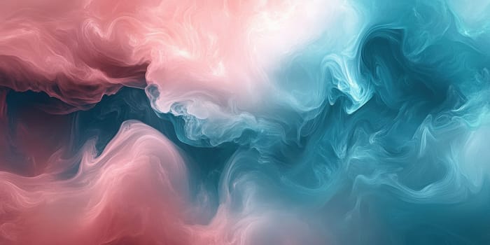 The artwork showcases gentle swirls of pink and blue hues intertwining, creating an ethereal and calming abstract design. This piece evokes a sense of tranquility.