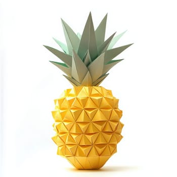 A detailed origami pineapple crafted from colored paper sits against a plain backdrop.