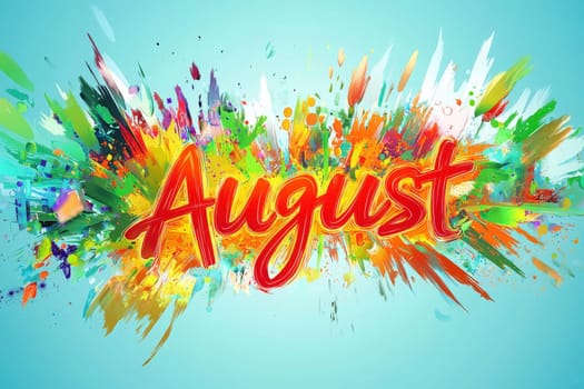 Bold and colorful splashes fill the background while the name August stands out prominently in bright red letters. The lively hues create an energetic and playful atmosphere.