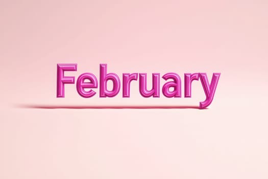 The word February is displayed in bold pink letters against a soft pastel background, highlighting the months significance in a whimsical way. The design emphasizes a modern and playful aesthetic.