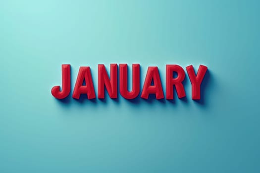 Bold red letters form the word January on a smooth, light blue surface, creating an eye-catching and vibrant display. The clean lines and shadows add depth to the composition.