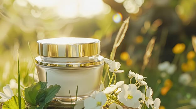 Cosmetic cream in a glass jar. Skin care concept. Background for beauty products