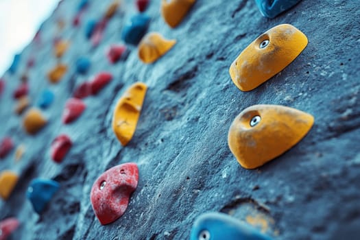 Close-up of ledges and holders on a wall for training climbers. Climbing wall.