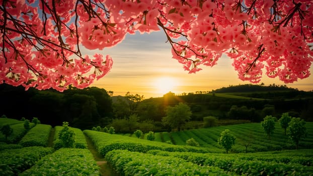 The The green tea garden in afternoon with nice backbround view