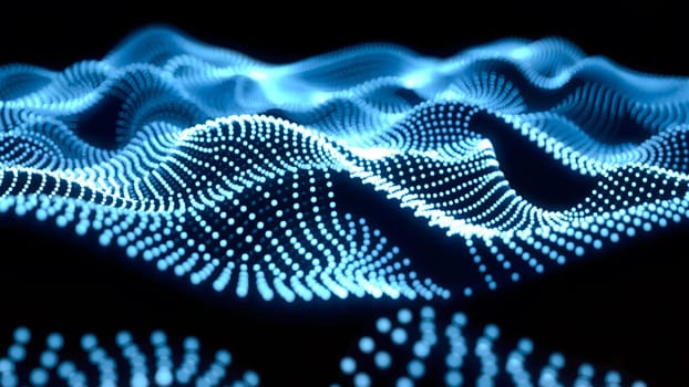 The Blue color digital particles wave flow cyberspace abstract technology