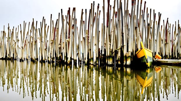 The broken fishing boat in the mud at Ban Sam Chong fishing village