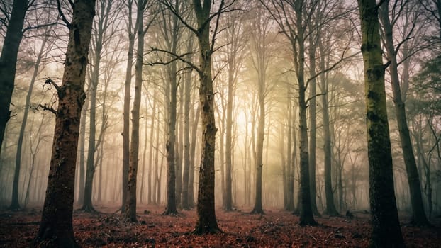 magical spooky dark forest scene featuring tall trees, a serene stream, and glowing orbs evoking mystique and tranquility, perfect for fantasy or nature themed projects. good for content creation background