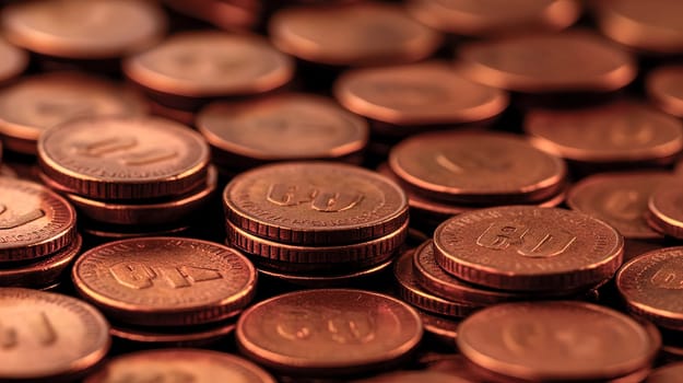 A pile of small coins. Concept of saving money . Ai art