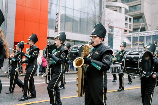 A vibrant and energetic marching band is an essential part of a lively city parade event