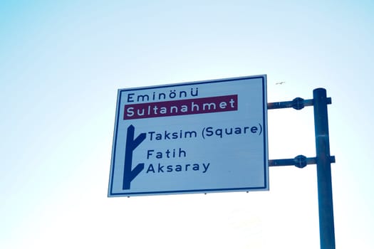 Directional sign guiding visitors to major Istanbul locations.