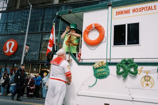 A lively parade scene showcasing festive characters and colorful decorations