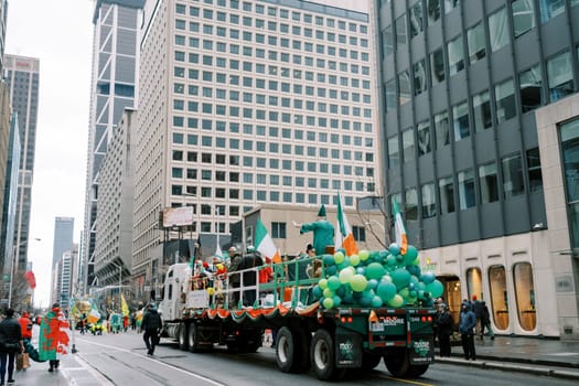 A lively St Patricks Day parade with colorful decorations bringing joy and excitement