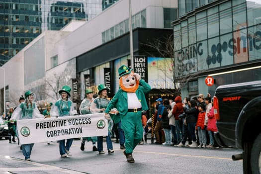 Exciting parade scene featuring lively performers and festive decorations