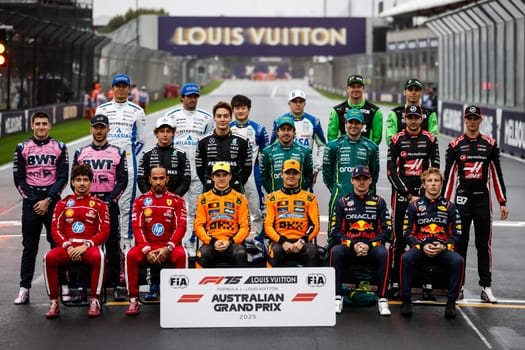 MELBOURNE, AUSTRALIA - MARCH 16: F1 drivers annual grid photo before the 2025 Australian Grand Prix at Albert Park in Melbourne, Australia