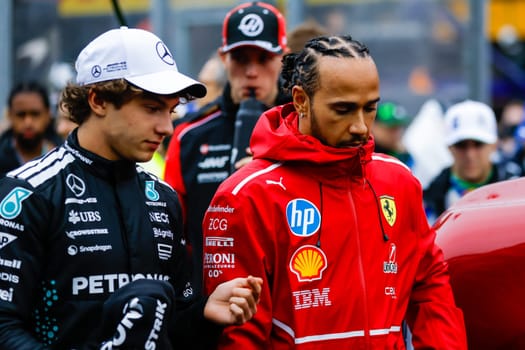 MELBOURNE, AUSTRALIA - MARCH 16: Lewis Hamilton of Great Britain and Scuderia Ferrari during the driver's parade at the 2025 Australian Grand Prix at Albert Park in Melbourne, Australia