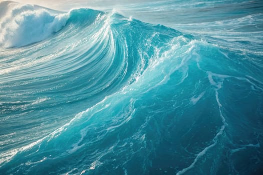 Turquoise waves rise powerfully, reflecting sunlight with a shimmering brilliance. The oceans rhythm and beauty create an atmosphere of tranquility, inviting peaceful contemplation.