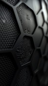 Detailed view of a hexagonal mesh surface showcasing its uniform structure and contrasting light and shadow effects, creating a striking visual impression.