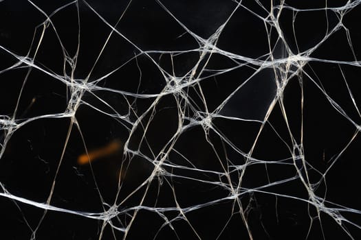 A macro view of shattered glass showcases an intricate network of cracks and jagged edges, perfect for abstract concepts