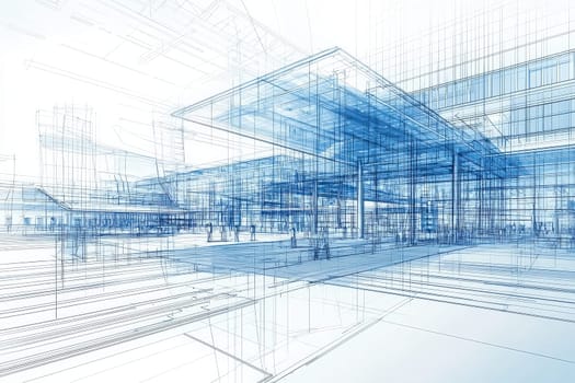 Detailed blueprint showcasing a modern architectural design set in an urban environment.
