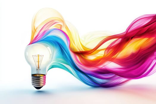 A light bulb is surrounded by vibrant waves of color swirling around it, symbolizing creativity and the fusion of ideas. This striking artwork showcases a blend of hues that evoke inspiration.
