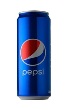 Gaziveren Cyprus -13.03.2025 A bright blue beverage can stands tall against a pristine background, showcasing its refreshing allure. Ideal for quenching thirst on a sunny afternoon.