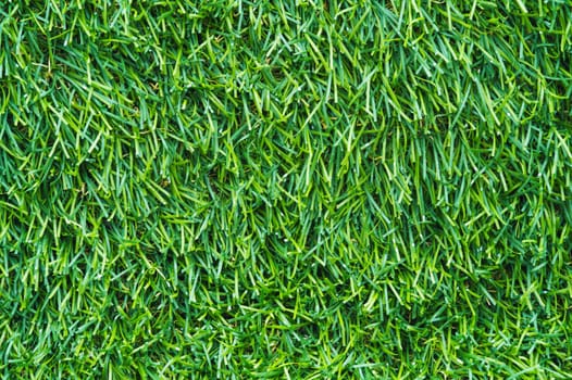 Green background with artificial grass texture close-up with a copy space