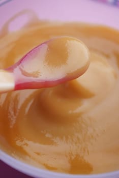 close up of baby food in a bowl ,