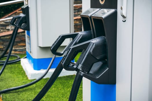 charging cable at an electric charging station for electric cars close-up