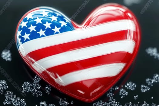 A colorful heart design showcases the stars and stripes of the American flag, radiating affection and national pride.