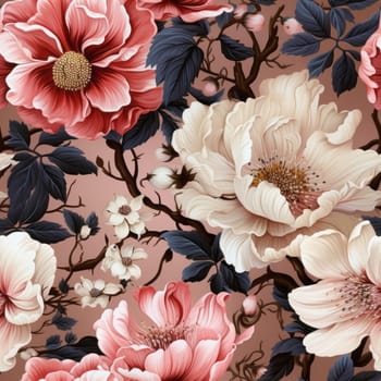 Romantic wild roses floral seamless pattern tile, created with generative AI