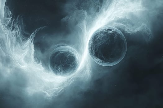 Collision of two celestial bodies in space