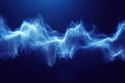 Image of neon grainy wave on blue background. Abstract background. Light neon metallic shine shimmer bright.