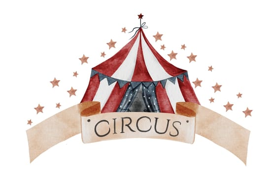 Vintage Circus Tent Illustration. Clip art with circus sign and sign. Hand drawn cute. Perfect for birthday and baby shower invitations. High quality illustration
