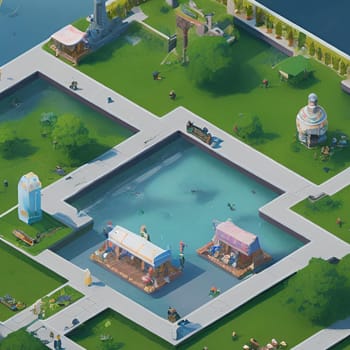 isomerism building 3D model game objects generated ai alt colours illustration . High quality illustration