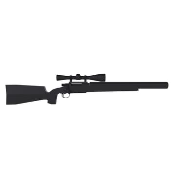 A sleek black hunting rifle featuring a telescope scope, designed for precision and accuracy.