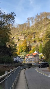 Forest hillside road. High quality photoOctober 17 2024 Hrensko Czech Republic Europe