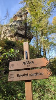 October 17 2024 Hrensko Czech Republic Europe Trail direction sign travel road nature landscape shotlisttravel background autumn . High quality photo editorial information about