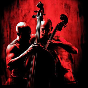 Double bass player with cello on grunge background, toned - AI Generated
