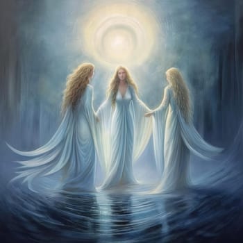A digitally rendered image of three angels in the night - AI Generated